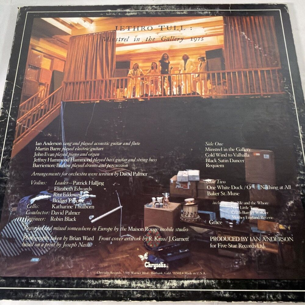 Jethro Tull Minstrel in the Gallery Vinyl LP Record 1975 CHR 1082 Vinyl VG+ - Picture 4 of 7